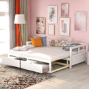 Wooden Daybed with Trundle Bed and Two Storage Drawers , Extendable Bed Daybed,Sofa Bed for Bedroom Living Room,White - Supfirm