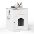 Wooden Pet House Cat Litter Box Enclosure with Drawer, Side Table, Indoor Pet Crate, Cat Home Nightstand (White) - Supfirm