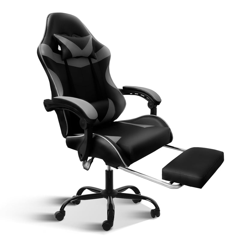 YSSOA Racing Video Backrest and Seat Height Recliner Gaming Office High Back Computer Ergonomic Adjustable Swivel Chair, With footrest, Black/Grey - Supfirm